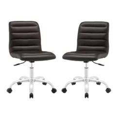 Home Square 2 Piece Mid Back Armless Swivel Office Chair Set In Brown