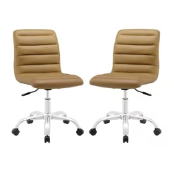 Home Square 2 Piece Mid Back Armless Swivel Office Chair Set In Tan Brown