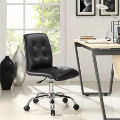 Home Square Faux Leather Mid Back Swivel Office Chair In Black ( Set Of 2 ) -CYMAX Sales 2389233 2 L
