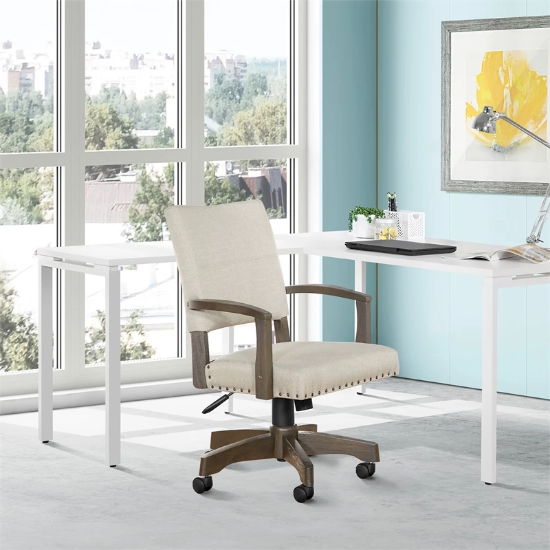 Santina Bankers Chair With Antique Gray Finish And Ivory White Fabric 4 Santina Bankers Chair With Antique Gray Finish And Ivory White Fabric - Image 2