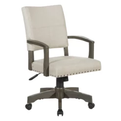 Santina Bankers Chair With Antique Gray Finish And Ivory White Fabric