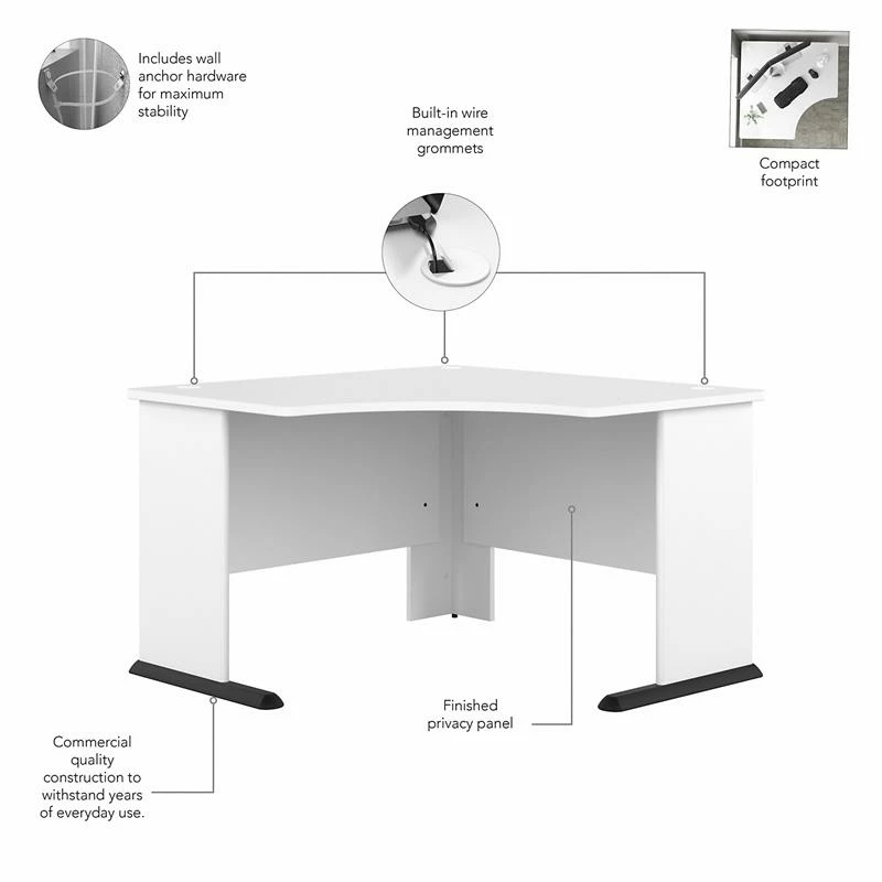 Studio A 48W Corner Computer Desk In White - Engineered Wood 21 Studio A 48W Corner Computer Desk In White - Engineered Wood - Image 19