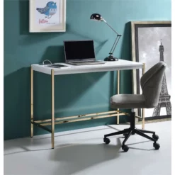 ACME Midriaks Wooden Top Writing Desk With USB Port In Navy Blue And Gold -CYMAX Sales 2395429 2 L 3