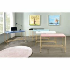 ACME Midriaks Wooden Top Writing Desk With USB Port In Baby Blue And Gold -CYMAX Sales 2395429 4 L 1
