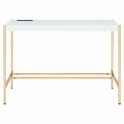 ACME Midriaks Wooden Top Writing Desk With USB Port In Baby Blue And Gold -CYMAX Sales 2395429 5 L 1