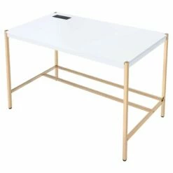 ACME Midriaks Wooden Top Writing Desk With USB Port In Baby Blue And Gold -CYMAX Sales 2395429 6 L 1