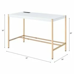 ACME Midriaks Wooden Top Writing Desk With USB Port In White And Gold 37 ACME Midriaks Wooden Top Writing Desk With USB Port In White And Gold -CYMAX Sales 2395429 8 L