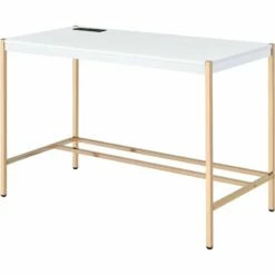 ACME Midriaks Wooden Top Writing Desk With USB Port In Baby Blue And Gold -CYMAX Sales 2395429 L 1