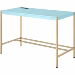 ACME Midriaks Wooden Top Writing Desk With USB Port In Baby Blue And Gold -CYMAX Sales 2395432 L 1