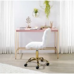 ACME Midriaks Wooden Top Writing Desk With USB Port In White And Gold 23 ACME Midriaks Wooden Top Writing Desk With USB Port In White And Gold -CYMAX Sales 2395433 2 L