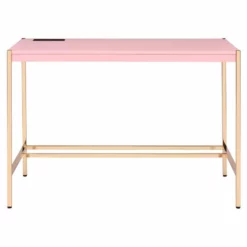 ACME Midriaks Wooden Top Writing Desk With USB Port In Pink And Gold -CYMAX Sales 2395433 5 L 2