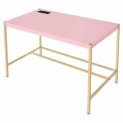 ACME Midriaks Wooden Top Writing Desk With USB Port In Baby Blue And Gold -CYMAX Sales 2395433 6 L 1