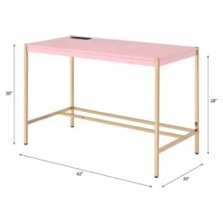 ACME Midriaks Wooden Top Writing Desk With USB Port In White And Gold 29 ACME Midriaks Wooden Top Writing Desk With USB Port In White And Gold -CYMAX Sales 2395433 8 L