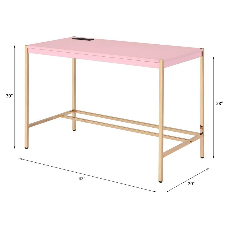 ACME Midriaks Wooden Top Writing Desk With USB Port In White And Gold 10 ACME Midriaks Wooden Top Writing Desk With USB Port In White And Gold - Image 8