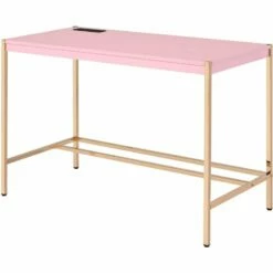 ACME Midriaks Wooden Top Writing Desk With USB Port In Baby Blue And Gold