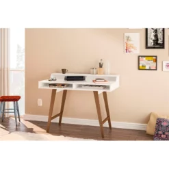 Polifurniture Hanover Engineered Wood Writing Desk In White -CYMAX Sales 2396229 7 L