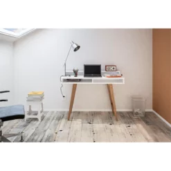 Polifurniture Hanover Engineered Wood Writing Desk In White -CYMAX Sales 2396229 9 L