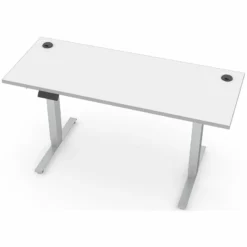 Sit-Stand Adjustable Electric Desk With 2-Wire Grommet Holes In Maple/Light Gray
