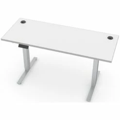 Sit-Stand Adjustable Electric Desk With 2-Wire Grommet Holes In White/Light Gray