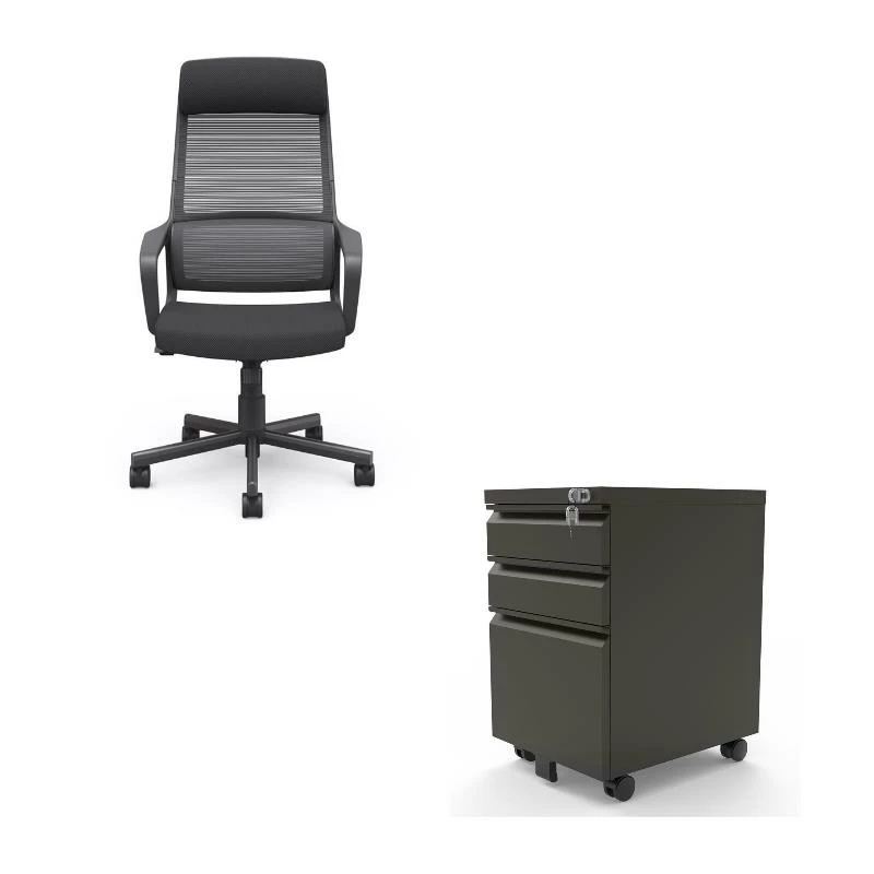 Tilah Modern Gray Metal 3-Piece Filing Cabinet And Office Chair Set 3 Tilah Modern Gray Metal 3-Piece Filing Cabinet And Office Chair Set