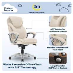 Serta Bryce Executive Office Chair With AIR Technology Cream Bonded Leather -CYMAX Sales 2404177 22 L