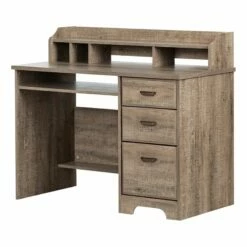 Bowery Hill Laminated Wood Computer Desk With Hutch In Gray Maple