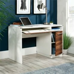 Pemberly Row Key Engineered Wood Single Pedestal Computer Desk In Pearl Oak -CYMAX Sales 2405338 3 L