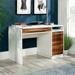 Pemberly Row Key Engineered Wood Single Pedestal Computer Desk In Pearl Oak -CYMAX Sales 2405338 4 L