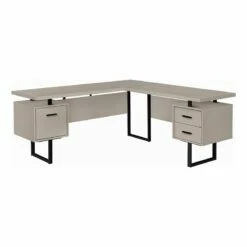 Pemberly Row Contemporary Wood Reversible L Shaped Corner Computer Desk In Beige
