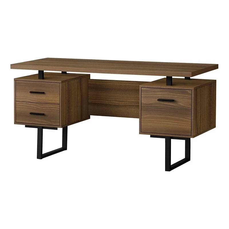 Pemberly Row Contemporary Wood Reversible Floating Computer Desk In Walnut 3 Pemberly Row Contemporary Wood Reversible Floating Computer Desk In Walnut