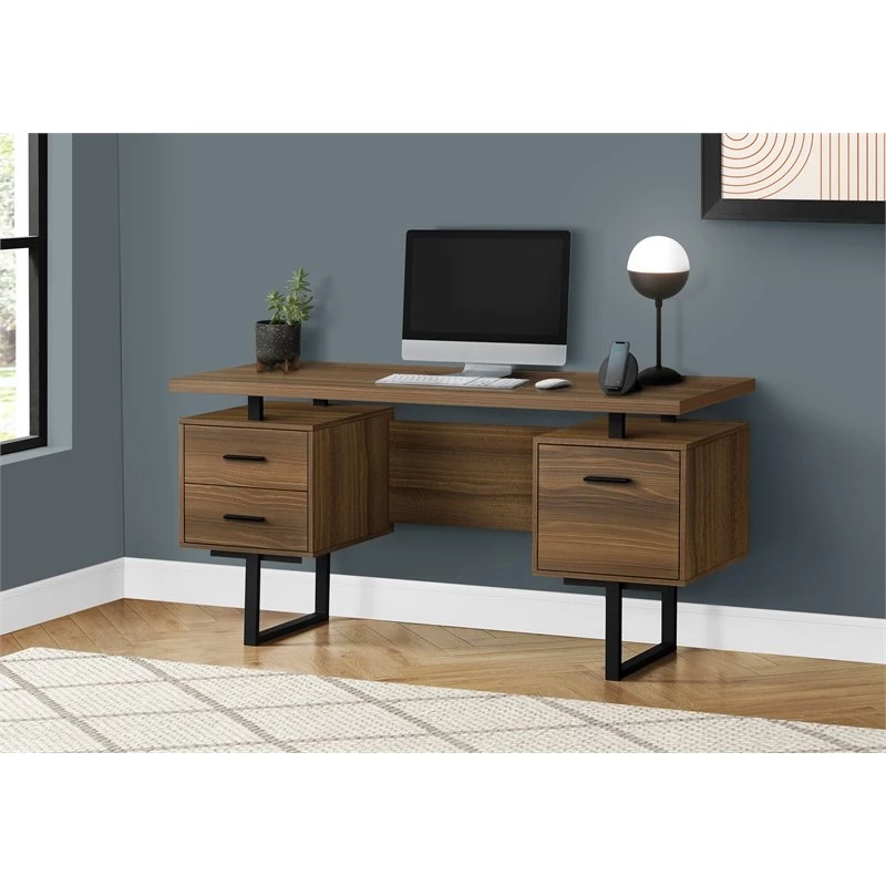 Pemberly Row Contemporary Wood Reversible Floating Computer Desk In Walnut 4 Pemberly Row Contemporary Wood Reversible Floating Computer Desk In Walnut - Image 2