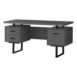 Pemberly Row Contemporary Wood Reversible Floating Computer Desk In Gray