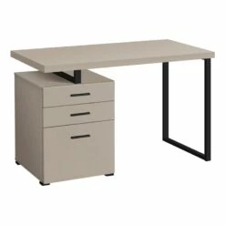 Pemberly Row Contemporary Wood Reversible Pedestal Computer Desk In Beige