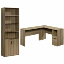Home Square 2 Piece Office Furniture Set With 4-shelf Bookcase And L-shaped Desk