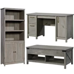 Home Square 3 Piece Set With Computer Desk 3-Shelf Bookcase And Coffee Table