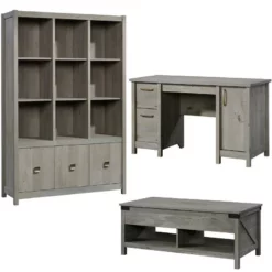 Home Square 3 Piece Set With Computer Desk 9-Cubby Bookcase And Coffee Table