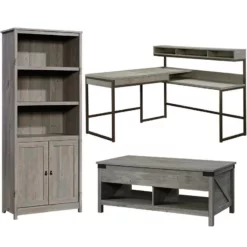 Home Square 3 Piece Set With L Shaped Writing Desk Coffee Table 3-Shelf Bookcase