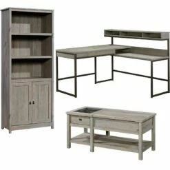 Home Square 3 Piece Set With Coffee Table 3-Shelf Bookcase L Shaped Writing Desk