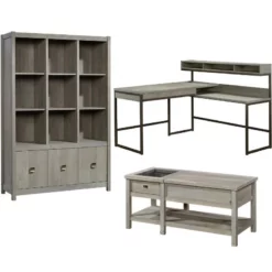 Home Square 3 Piece Set With Coffee Table 9-Cubby Bookcase L Shaped Writing Desk