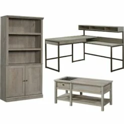 Home Square 3 Piece Set With Coffee Table Tall Bookcase & L Shaped Writing Desk