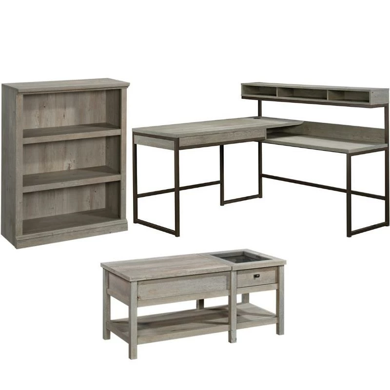 Home Square 3 Piece Set With 3-Shelf Bookcase L Shaped Writing Desk Coffee Table 3 Home Square 3 Piece Set With 3-Shelf Bookcase L Shaped Writing Desk Coffee Table