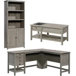 Home Square 3 Piece Set With 3-Shelf Bookcase Coffee Table L-Shape Computer Desk