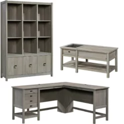Home Square 3 Piece Set With 9-Cubby Bookcase Coffee Table L-Shape Computer Desk