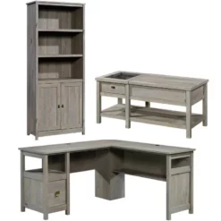 Home Square 3 Piece Set With L Shaped Desk 3-Shelf Bookcase & Coffee Table