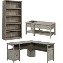 Home Square 3 Piece Set With L Shaped Desk 5-Shelf Tall Bookcase & Coffee Table