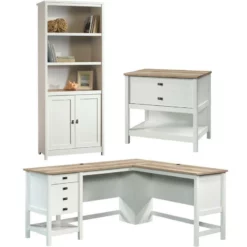 Home Square 3 Piece Set With L-Shaped Desk 3-Shelf Bookcase And Filing Cabinet