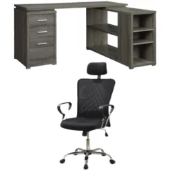 Home Square 2 Piece Set With L Shape Writing Desk And Executive Office Chair
