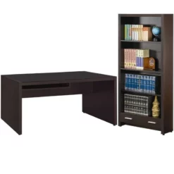 Home Square 2 Piece Furniture Set With Wood Computer Desk And 4 Shelf Bookcase