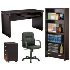 Home Square 4-Piece Set With Desk Bookcase Office Chair And Mobile File Cabinet