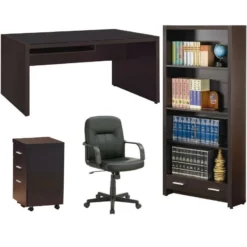 Home Square 4 Piece Set With Mobile File Cabinet Bookcase Office Chair And Desk